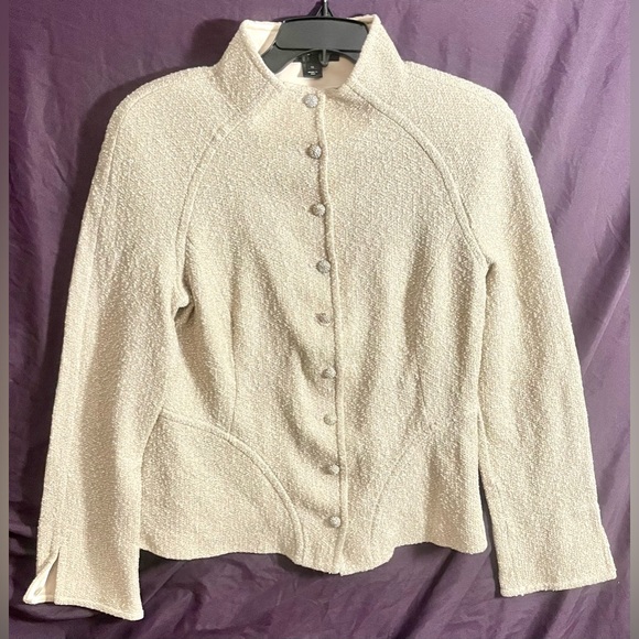 St. John Cream Tailored Blazer with Textured Sparkle Fabric Size 12 - Picture 1 of 5